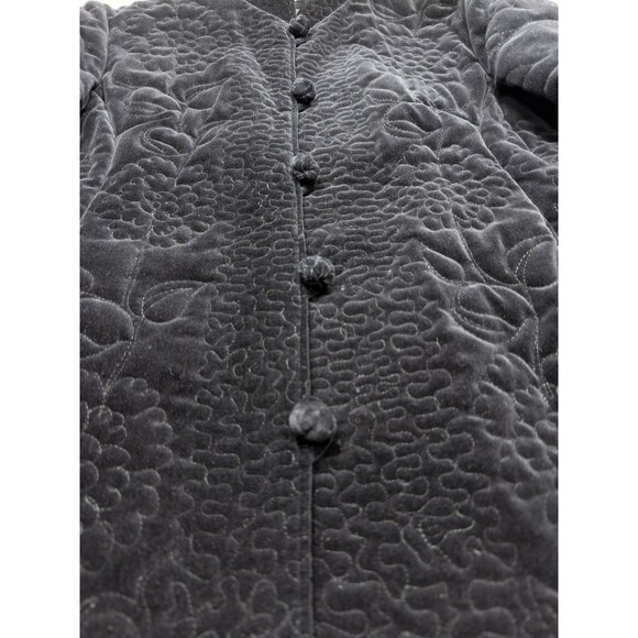 Vintage Quilted Black Velvet Mandarin Collar Jacket Women's Asian Inspired Coat - Picture 5 of 15